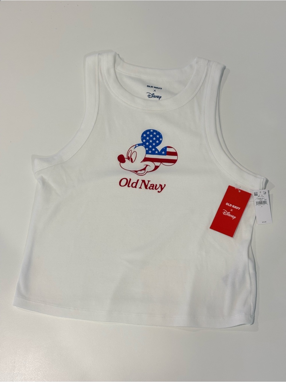 Old Navy White Tank Top with Mickey American Flag Graphic